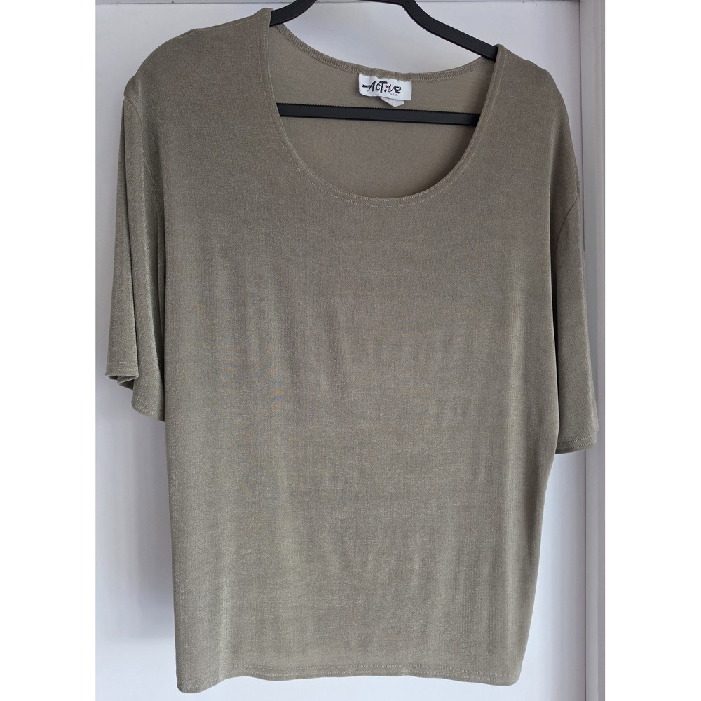 Active U.S.A. Sleeveless T-Shirt Women 3XL Olive Solid Casual Tank Top Tee
